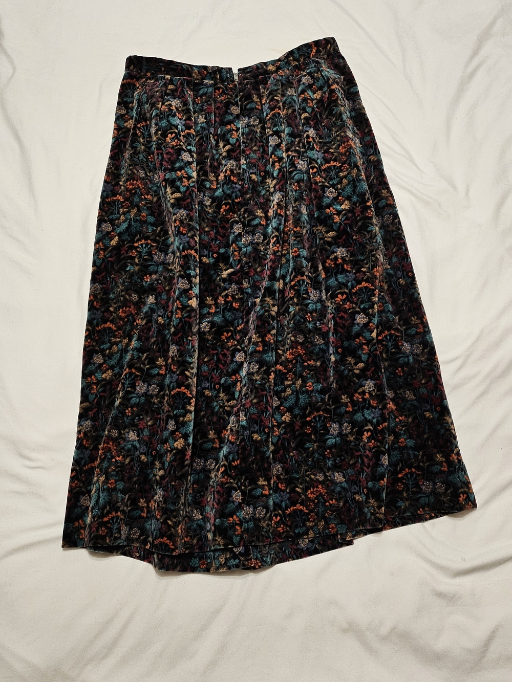 VTG 90s John Meyer Velvet Dark Floral Midi Skirt Whimsigoth Tapestry A-Line 12 - Picture 6 of 7